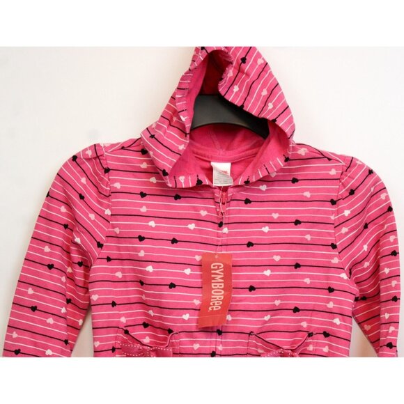 NEW 2007 Gymboree Tres Chic Striped Heart Hoodie sz 7 Zip up Bows Pink Jacket - Picture 3 of 8